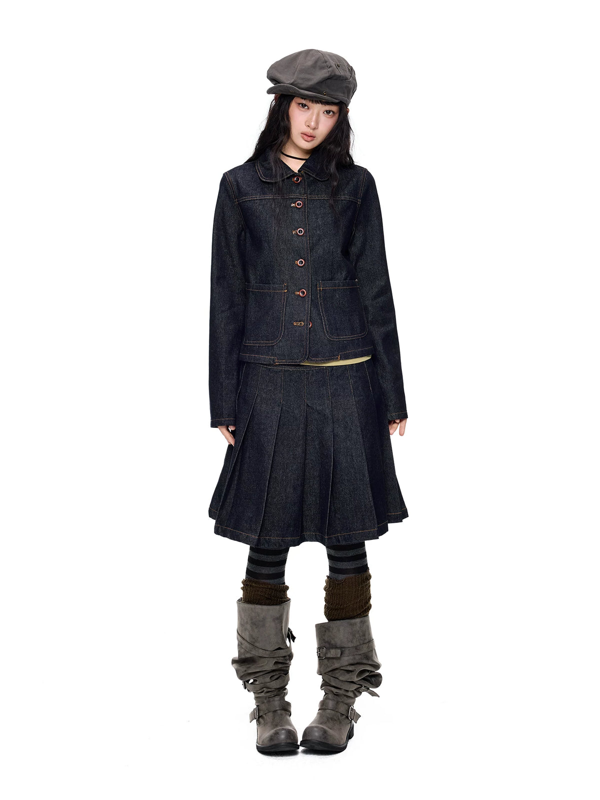 Rounded-Collar Cropped Denim Jacket product view 3