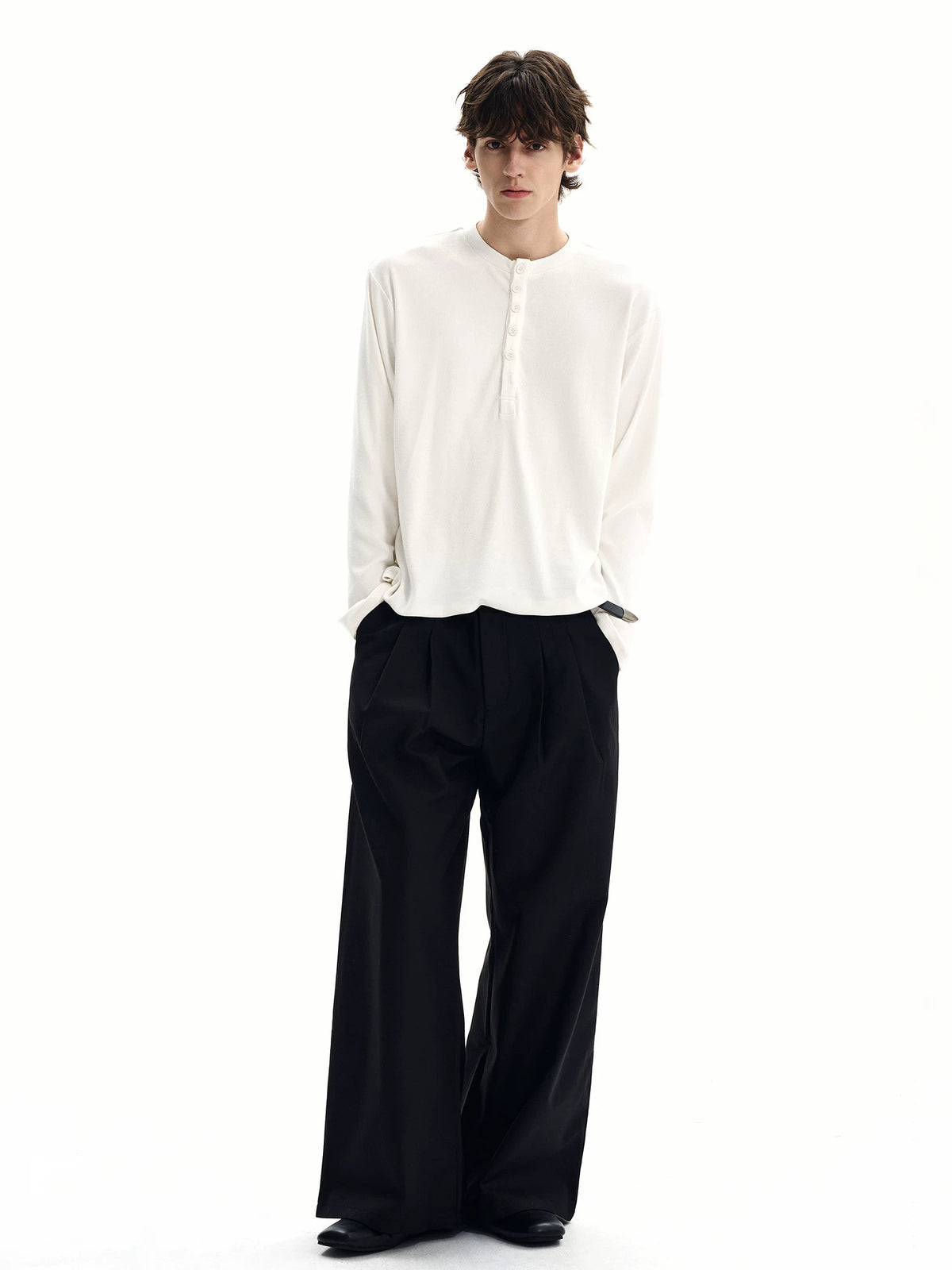 Extended-Placket Long-Sleeve Henley Top product view 5
