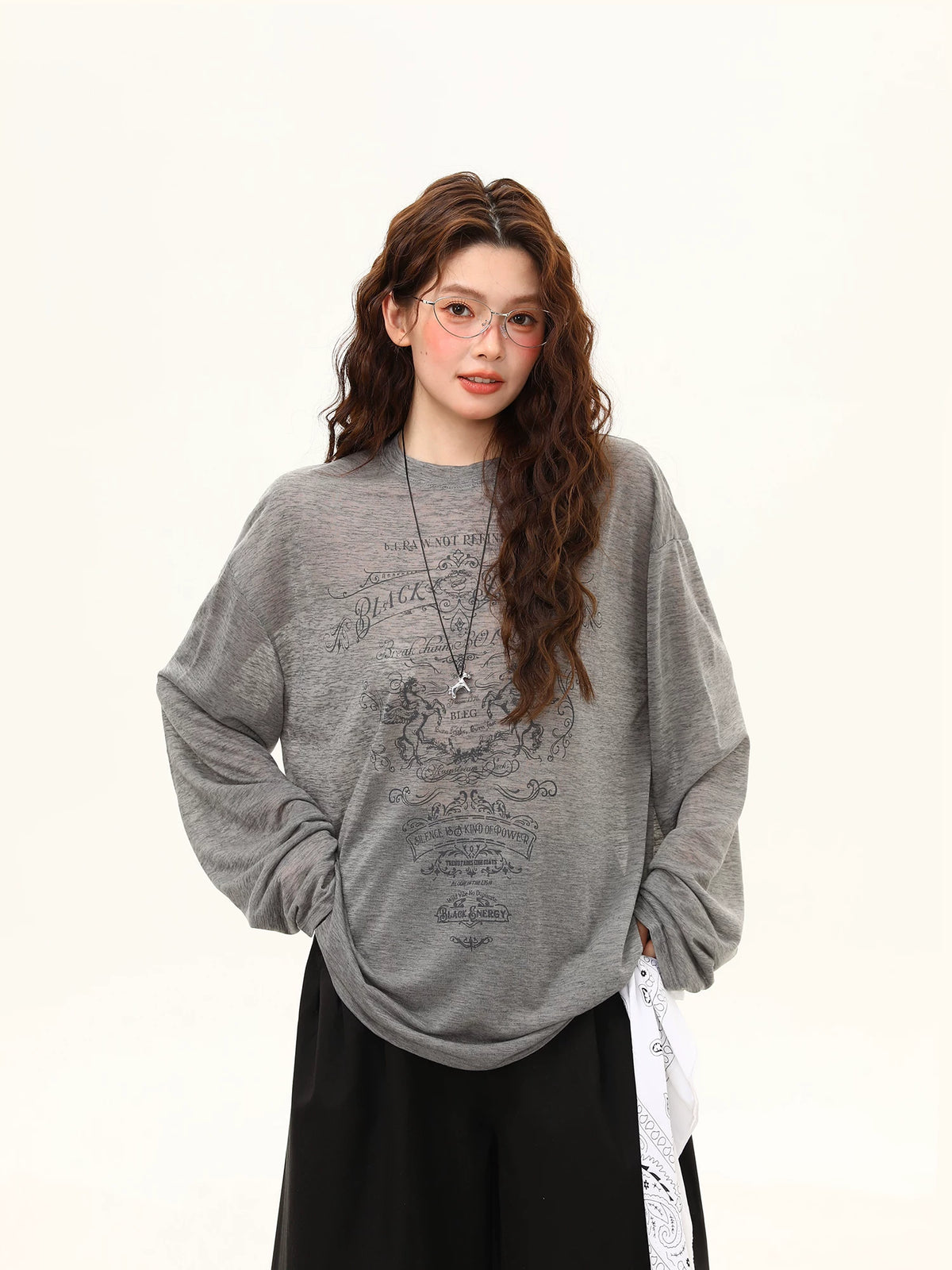 Sheer Graphic Oversized Long-Sleeve Top product view 4