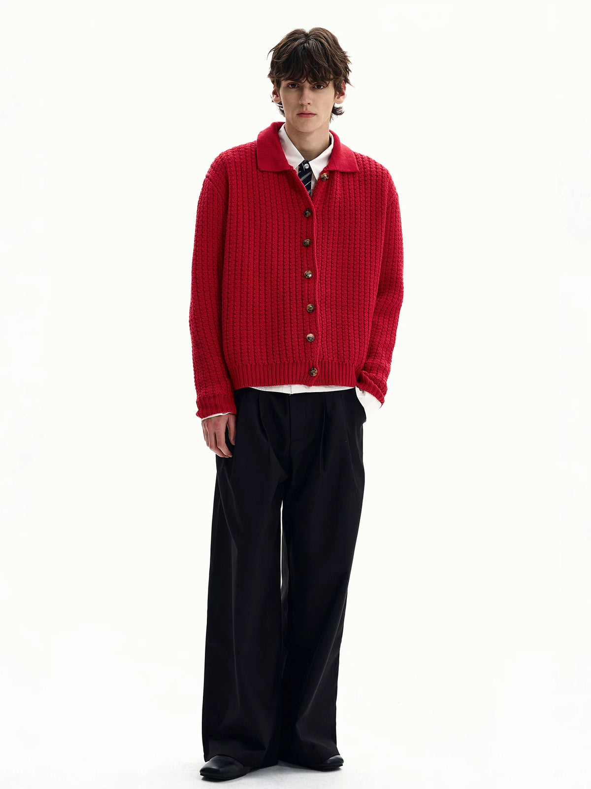 Collared Cable-Knit Button Cardigan product view 4