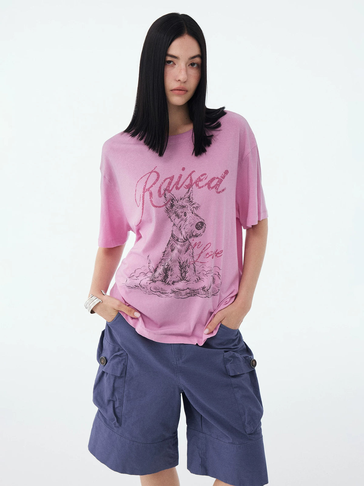 Washed Puppy-Print Drop-Shoulder Tee product view 1