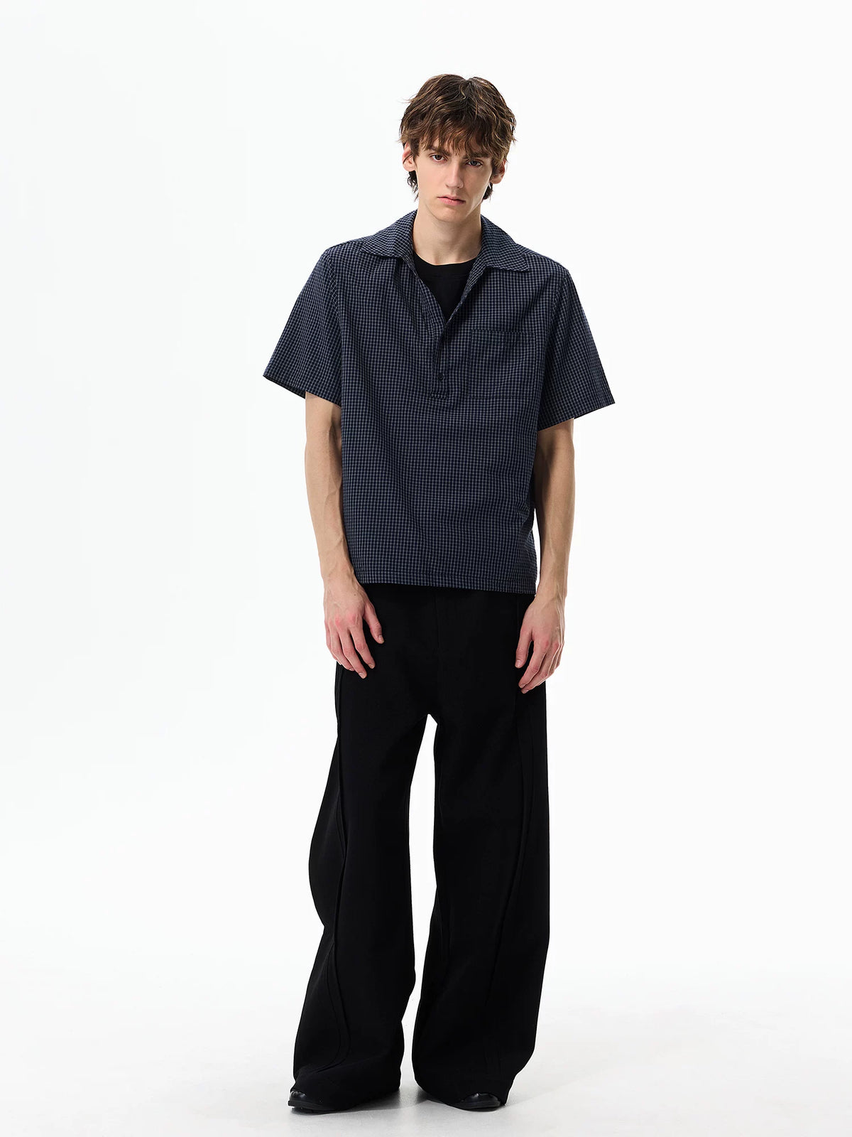 Layered-Neck Micro-Check Polo Shirt product view 4