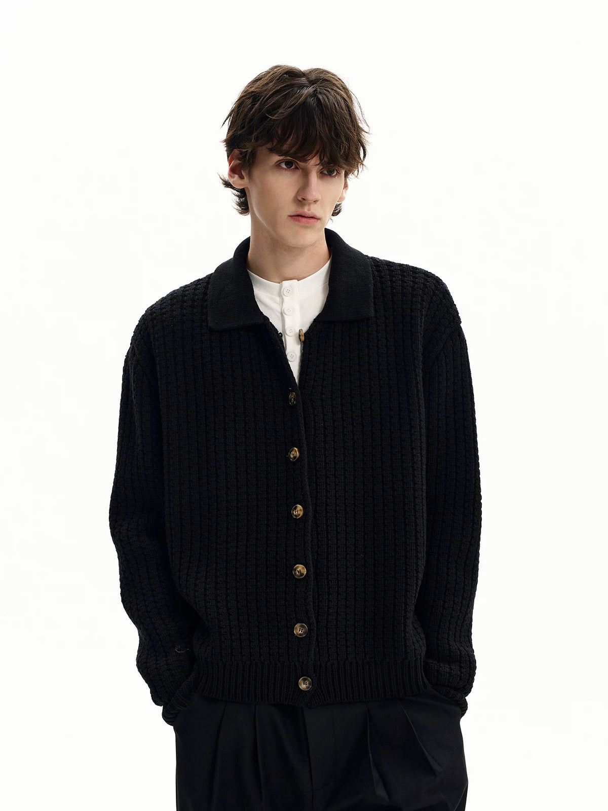 Collared Cable-Knit Button Cardigan product view 5