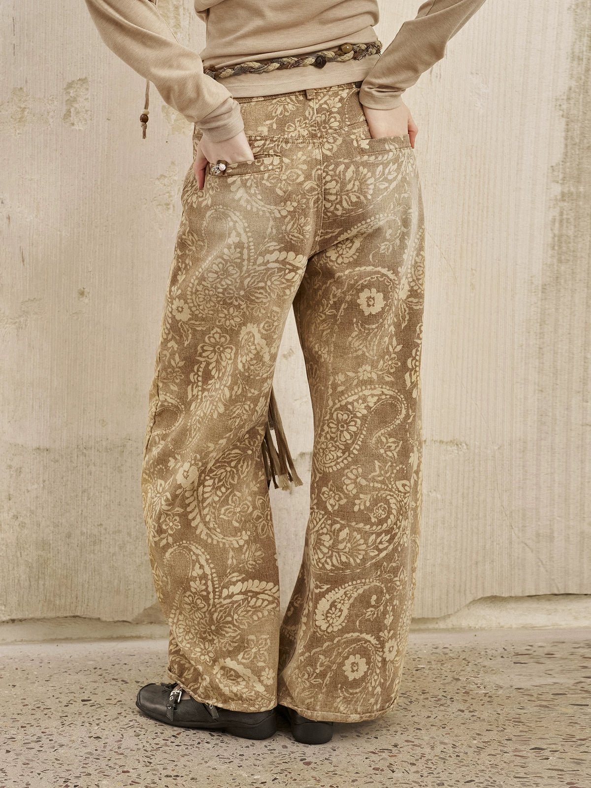 Brown Paisley Wide-Leg Jeans product view 4