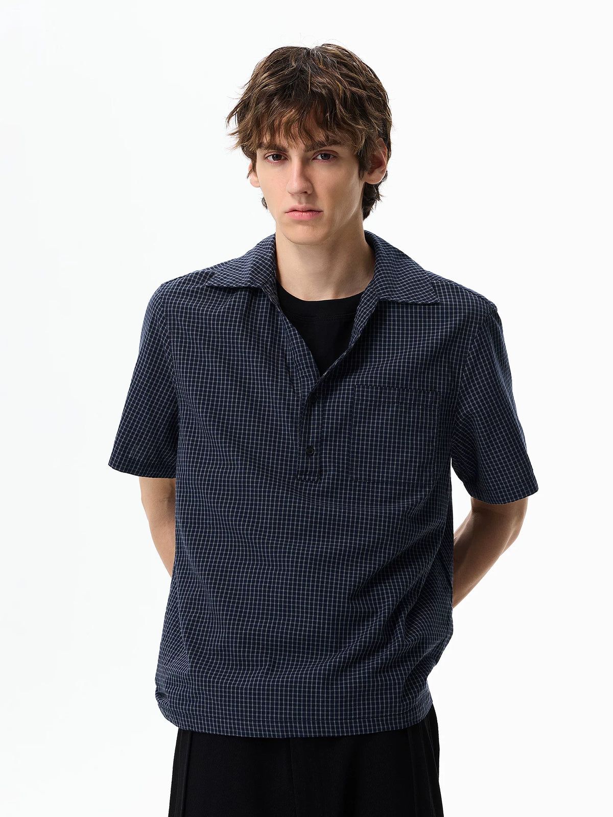 Layered-Neck Micro-Check Polo Shirt product view 5