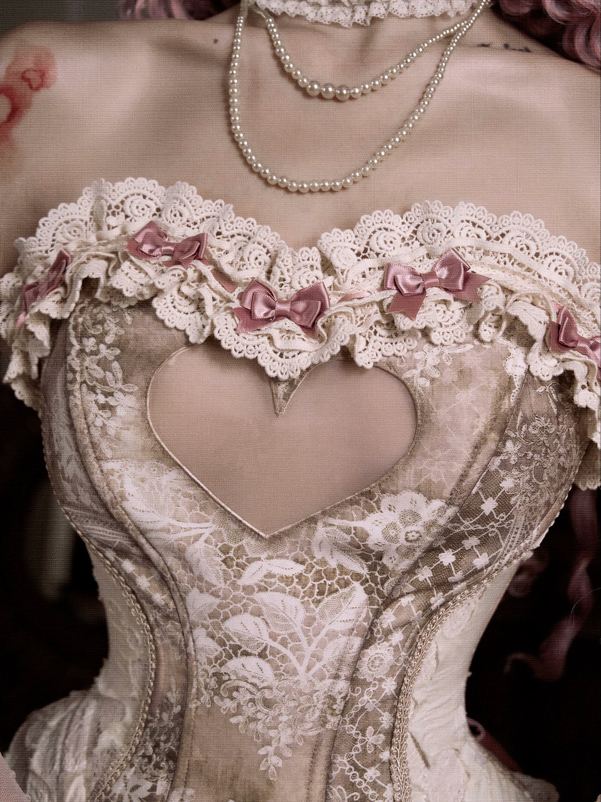 Heart-Neckline Floral Lace Boned Corset product view 2