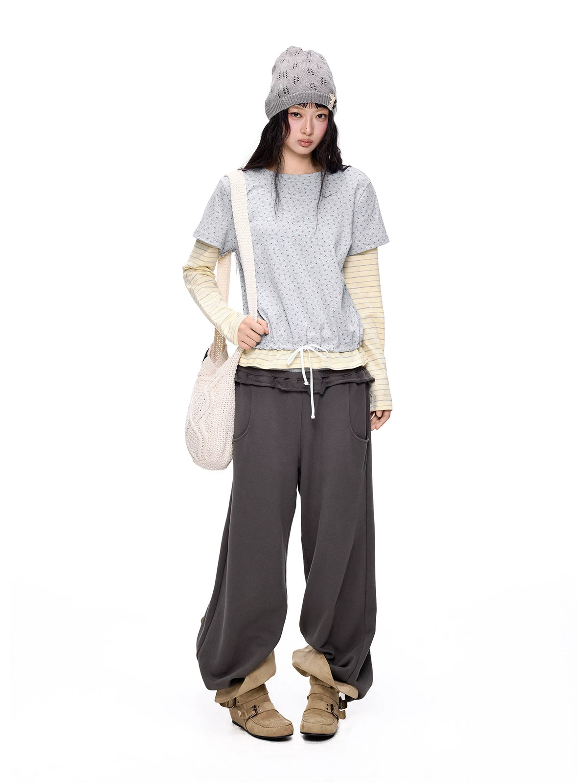 Floral-Stripe Layered Long-Sleeve Tee product view 2