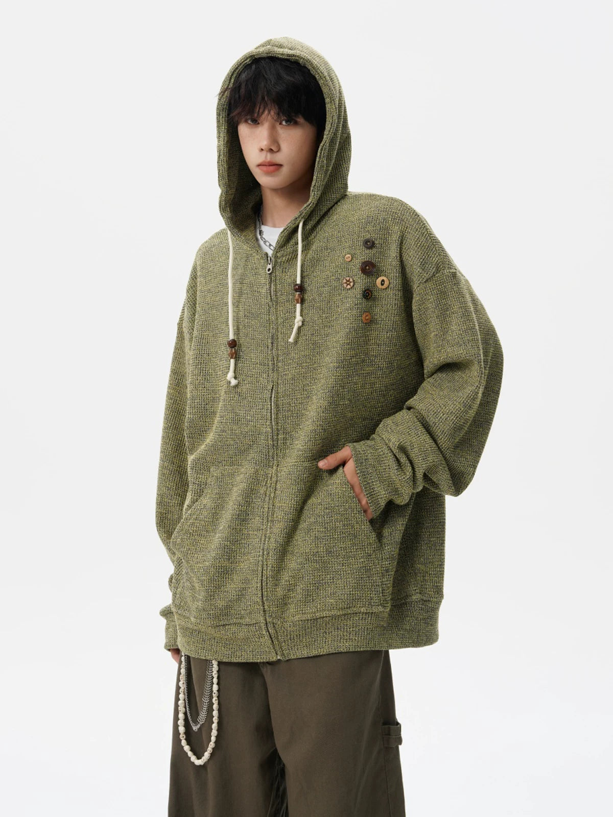 Button-Trim Hooded Knit Cardigan product view 4