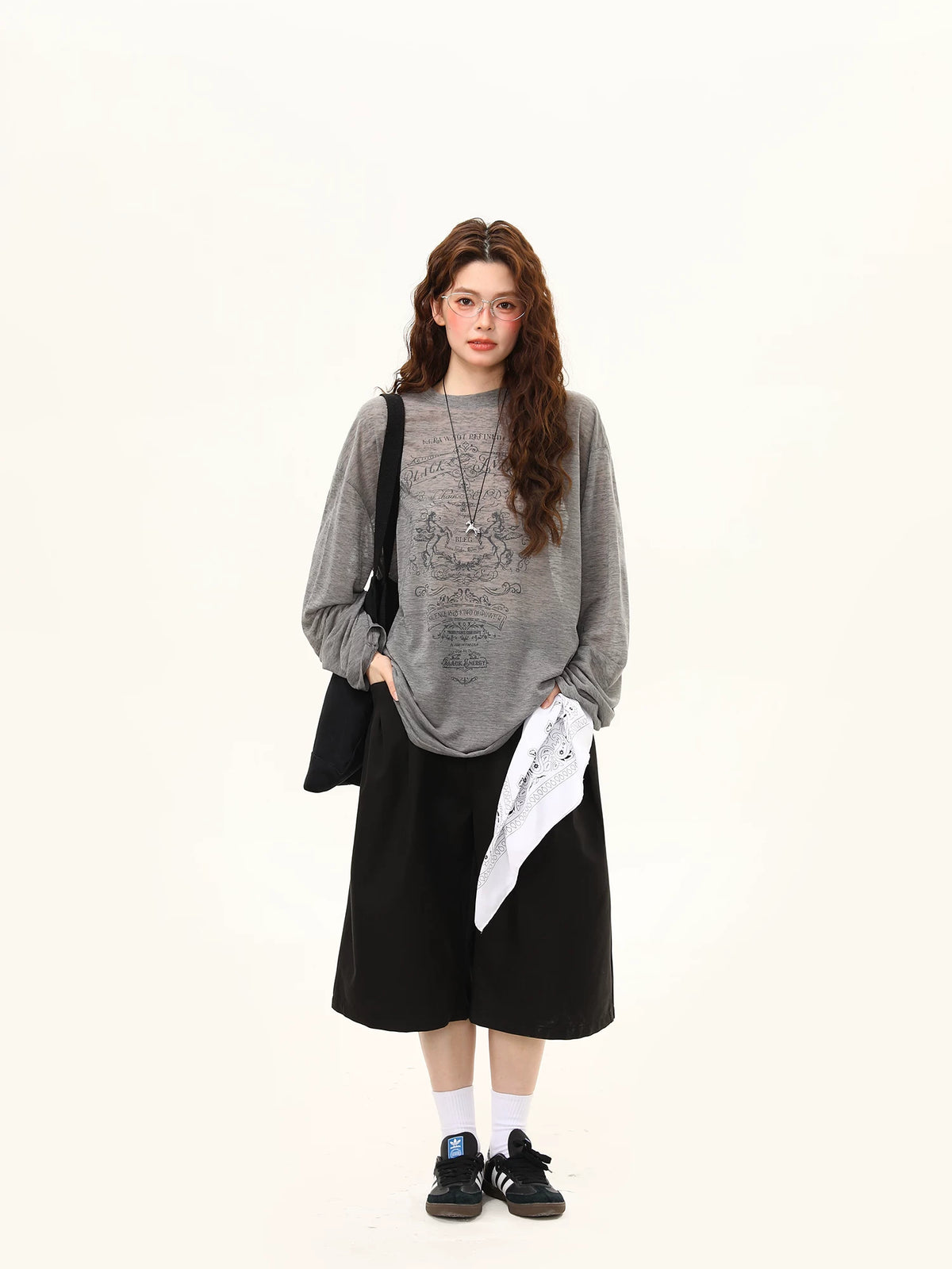 Sheer Graphic Oversized Long-Sleeve Top product view 5