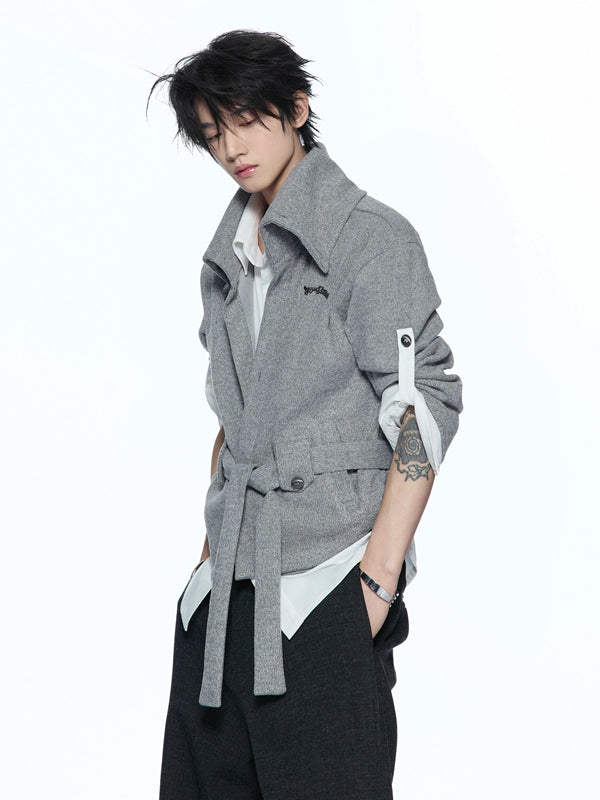 Tie-Waist Layered-Collar Knit Cardigan product view 5