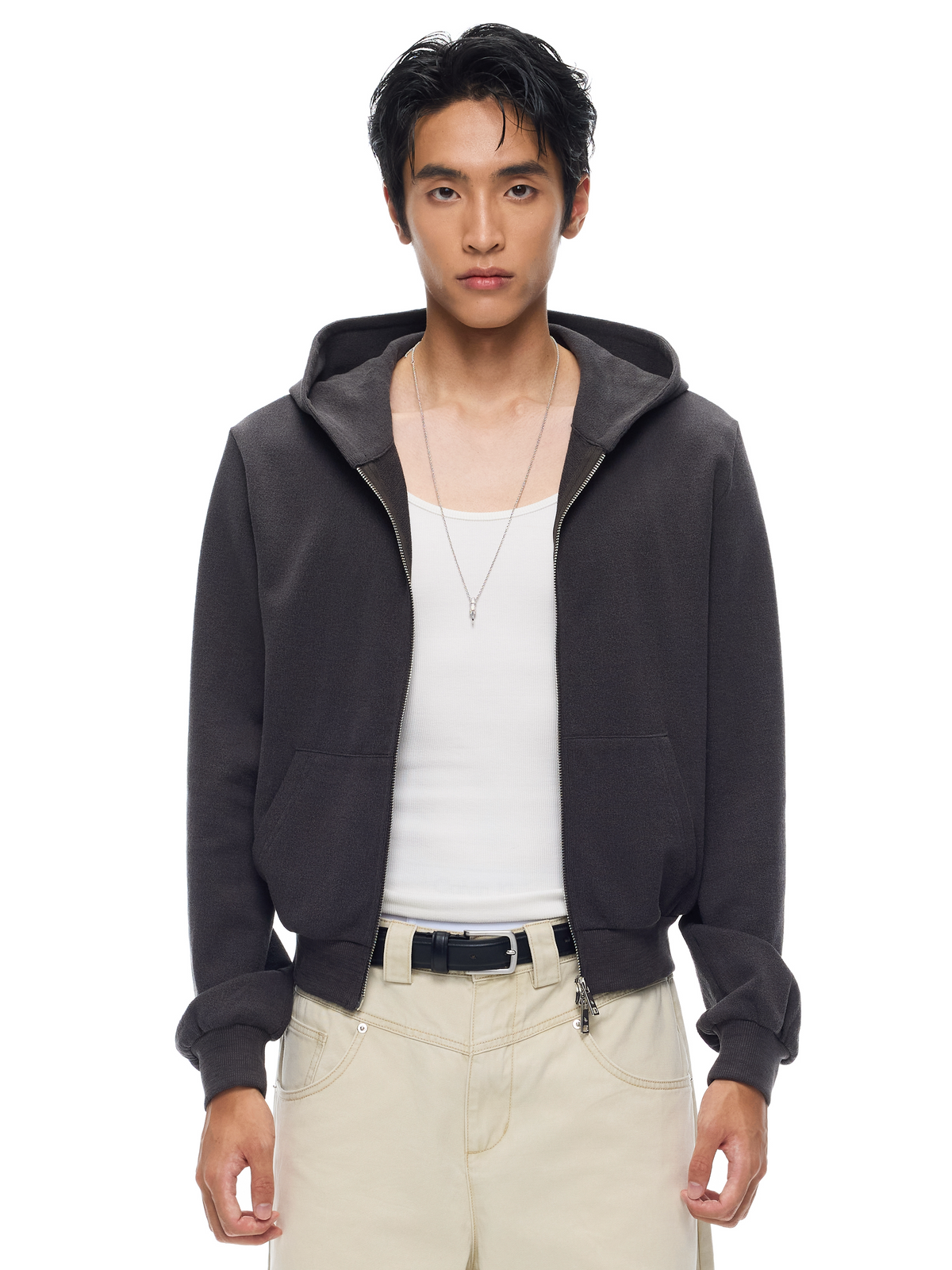 Cropped Two-Way Zip Cotton-Lyocell Hoodie product view 3