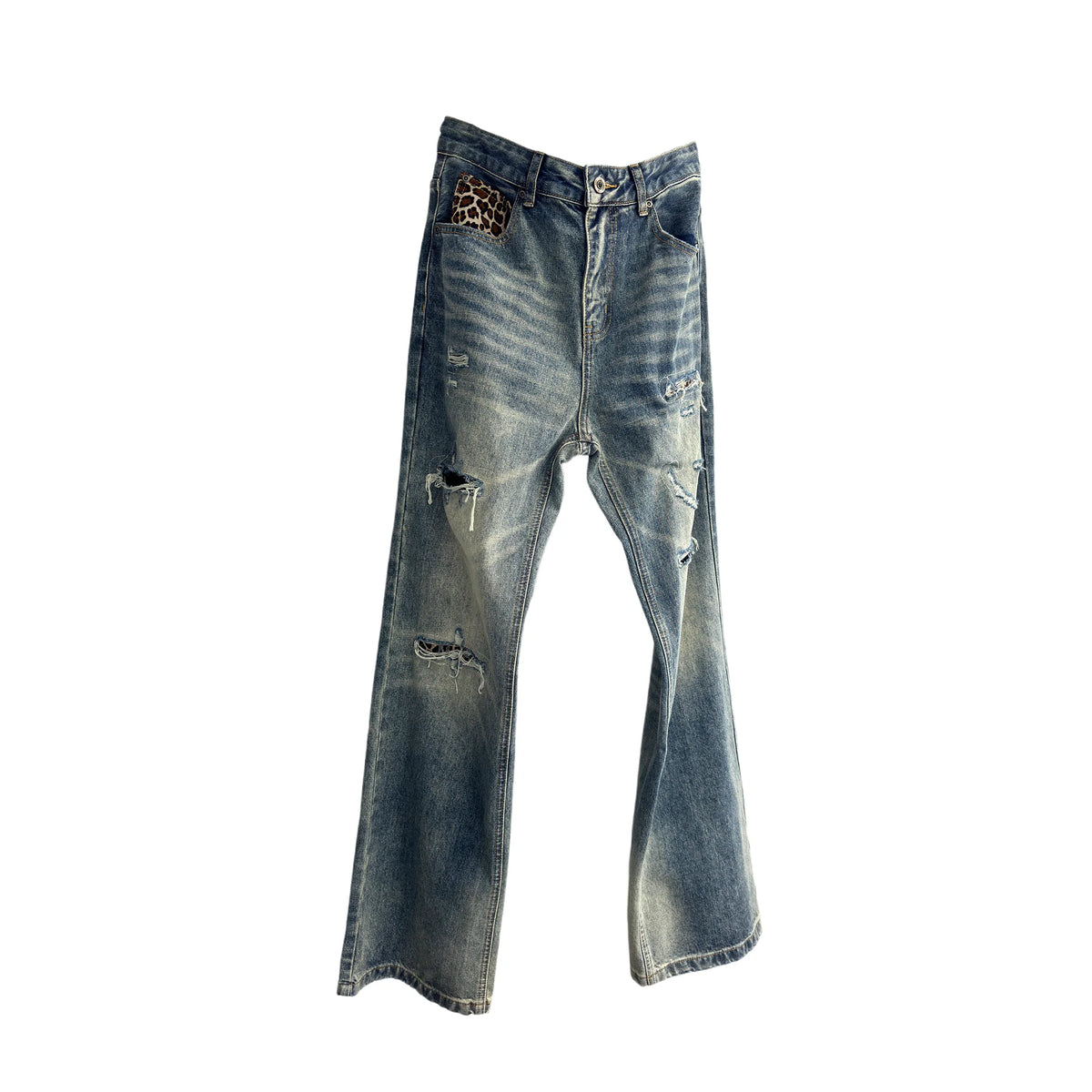 Leopard-Patch Distressed Stacked Jeans product view 2