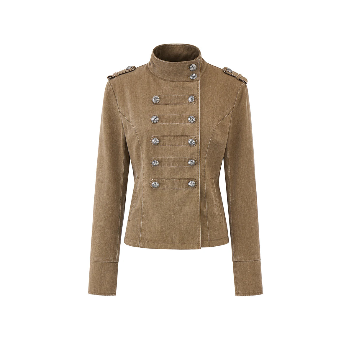 Double-Button Fitted Denim Jacket product view 3