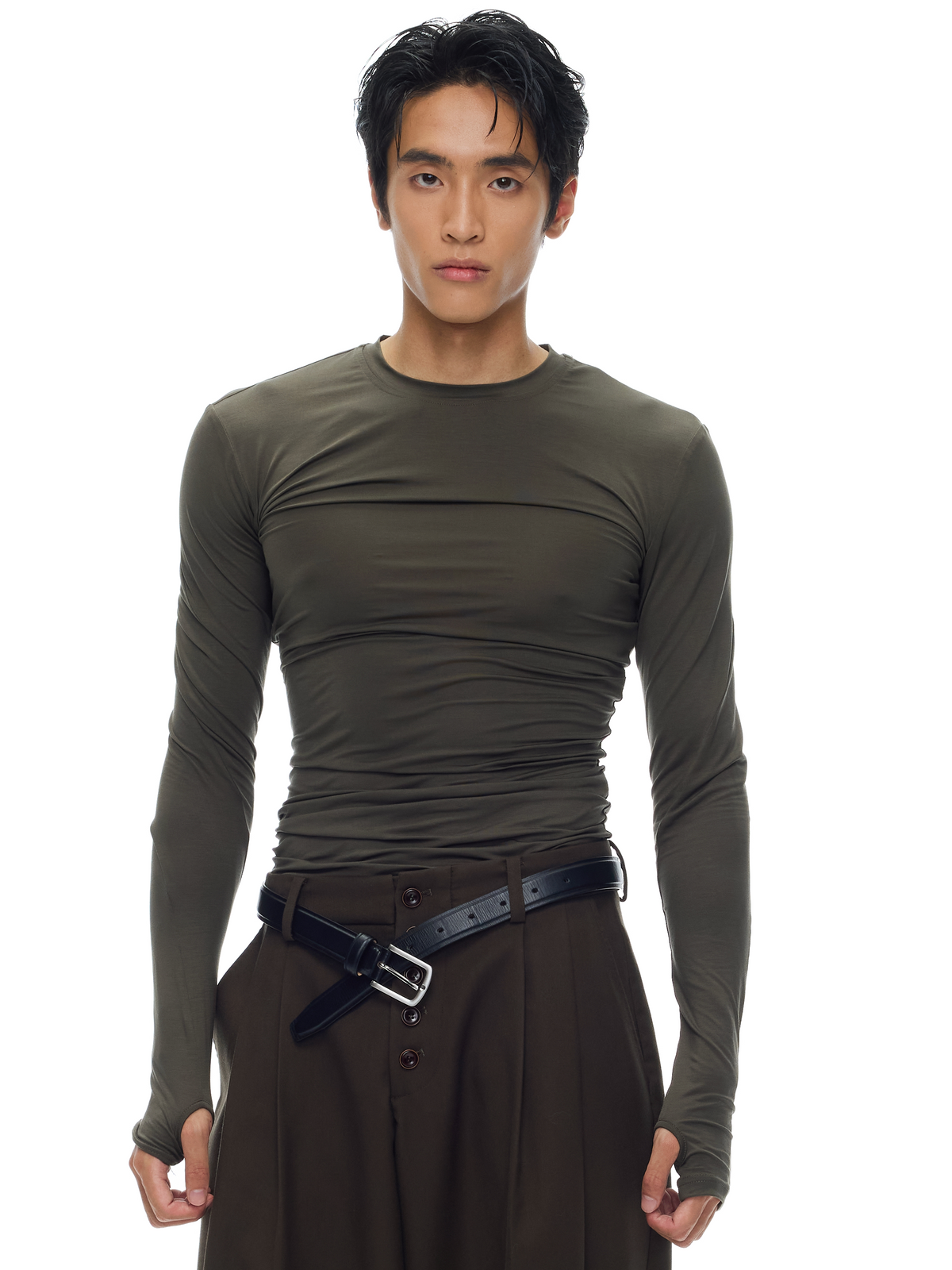 Ruched Sheer Lyocell Long-Sleeve Top product view 2