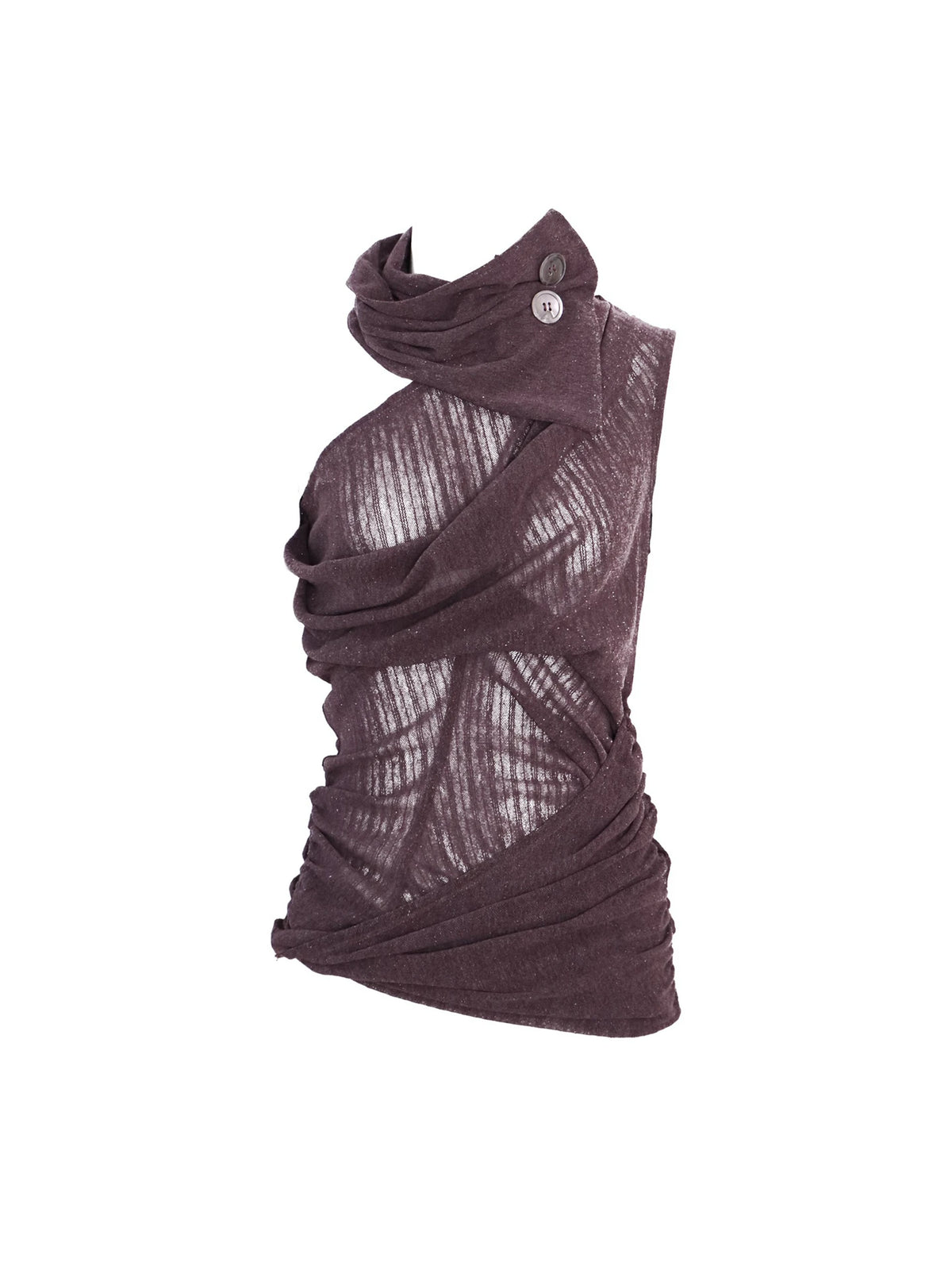 Ruched Button-Neck Sheer Knit Top product view 2