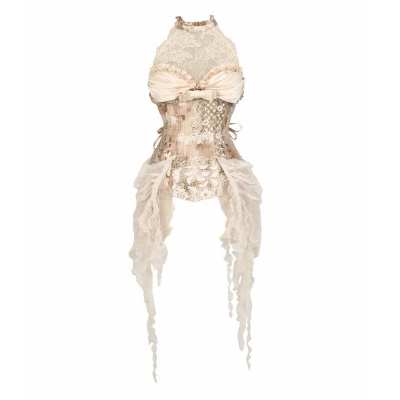 Draped-Bust Floral Lace Boned Corset product view 1