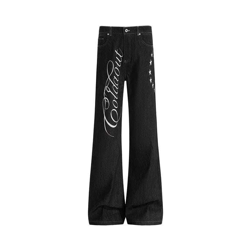 Script-Embroidered Black Flare Jeans product view 3