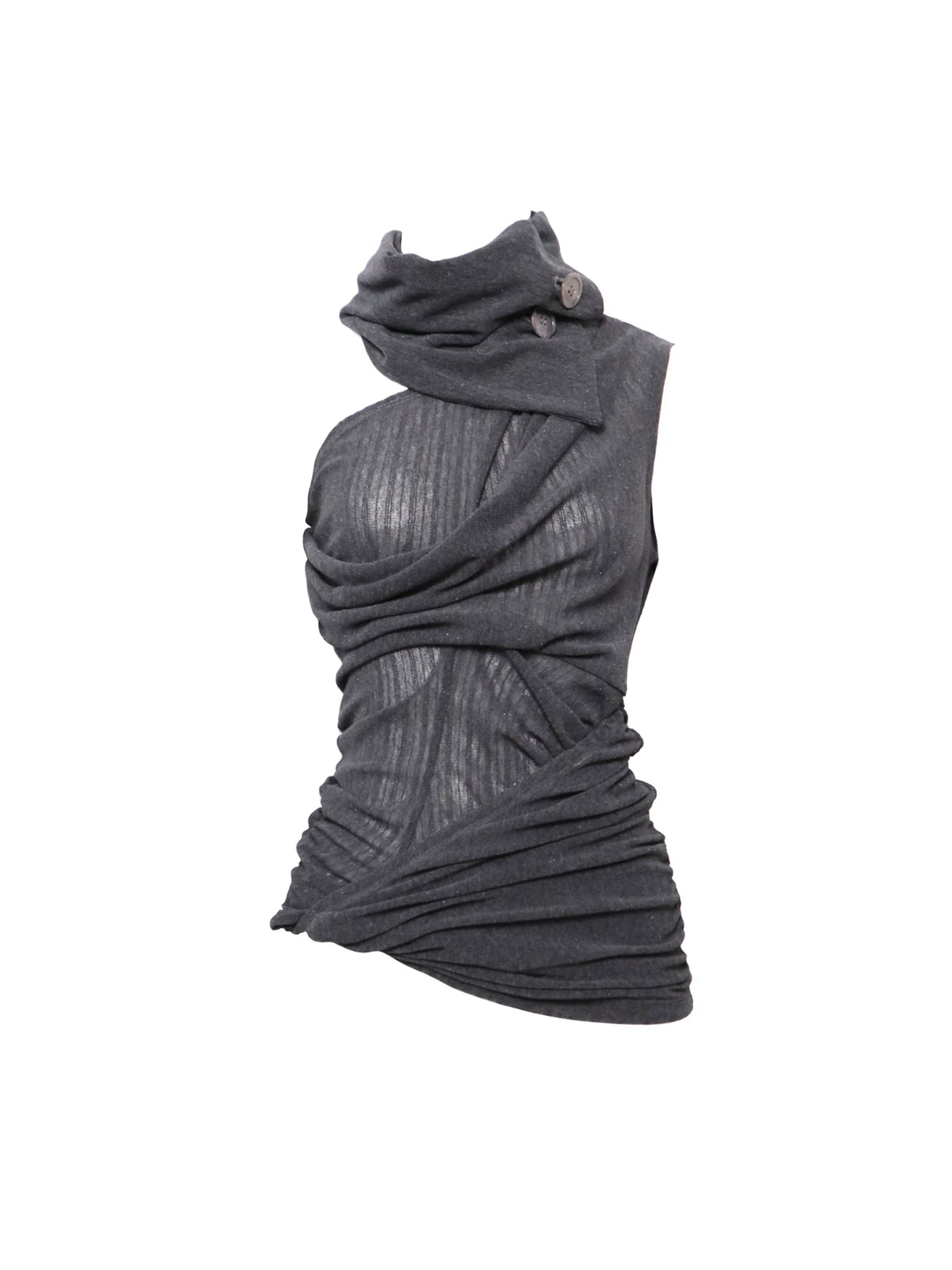 Ruched Button-Neck Sheer Knit Top product view 3