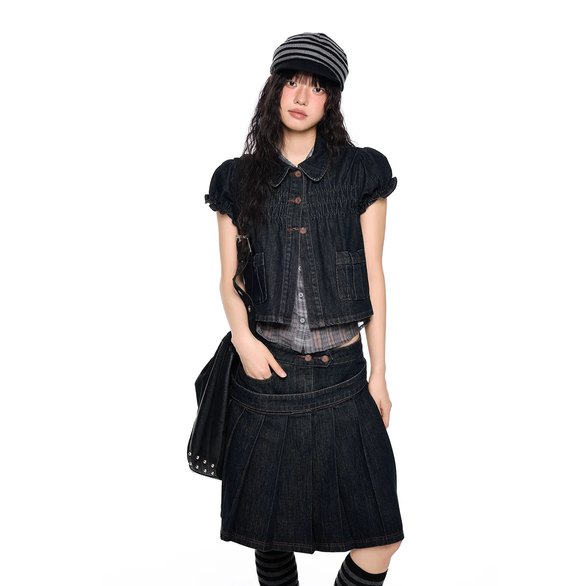 Puff-Sleeve Mesh-Panel Denim Jacket product view 4