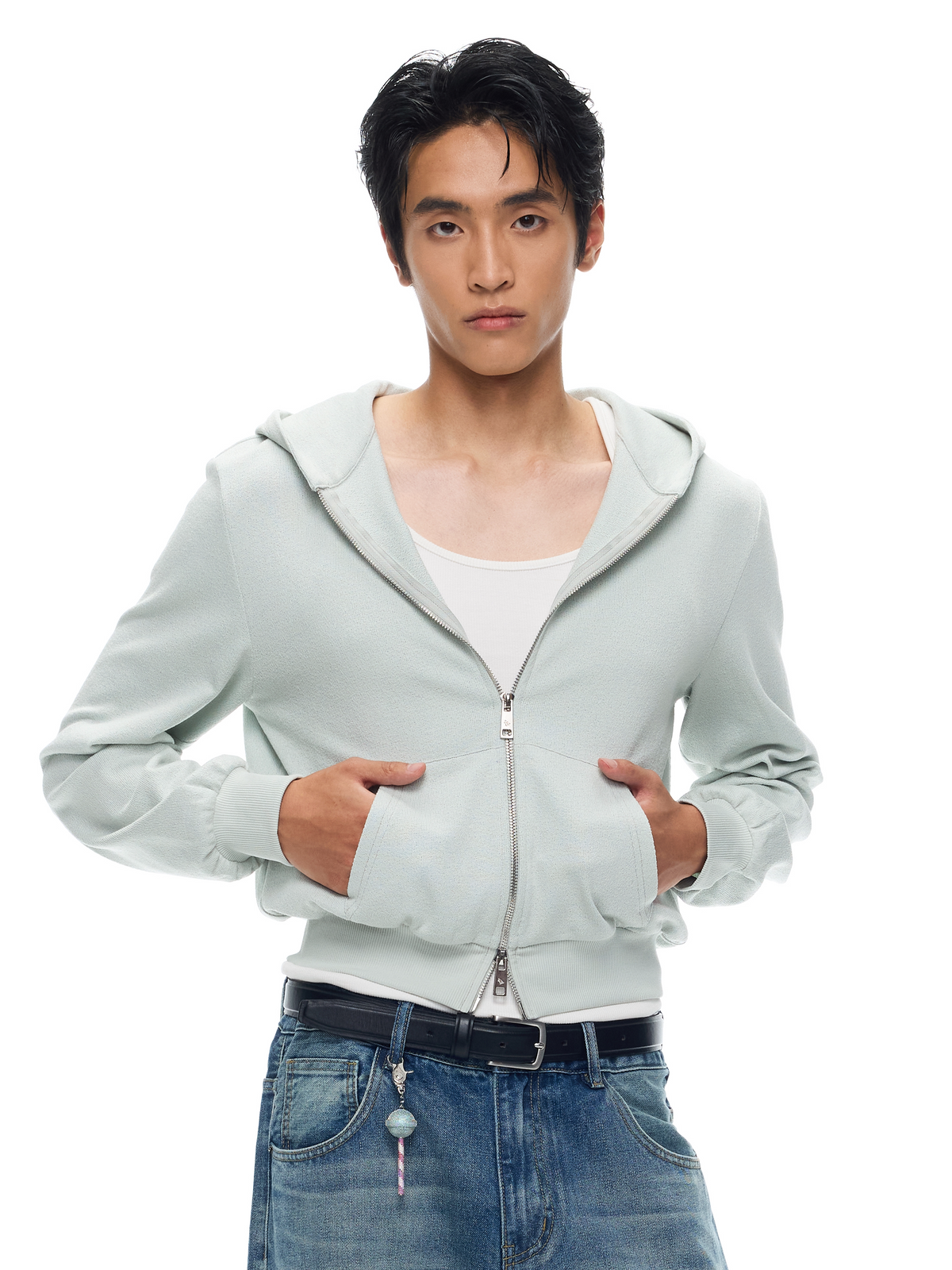 Cropped Two-Way Zip Cotton-Lyocell Hoodie product view 2