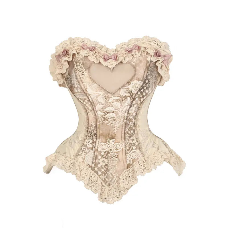 Heart-Neckline Floral Lace Boned Corset product view 1