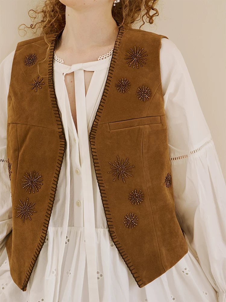 Beaded Sunburst Faux-Suede Vest product view 2