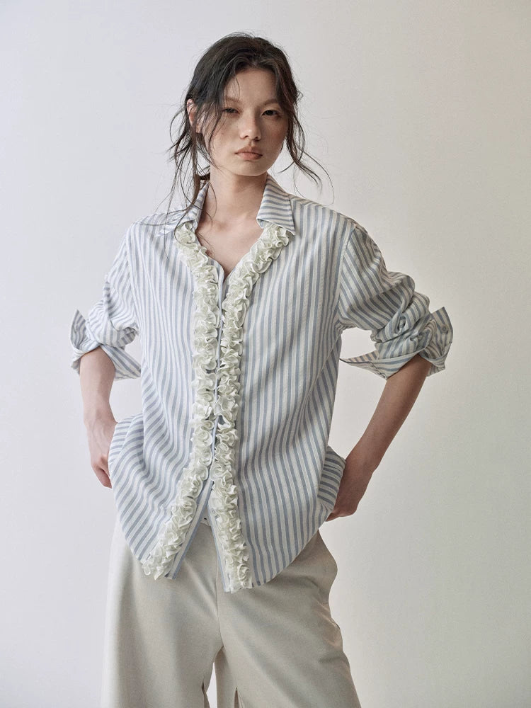 Lace-Trim Striped Shirt product view 1