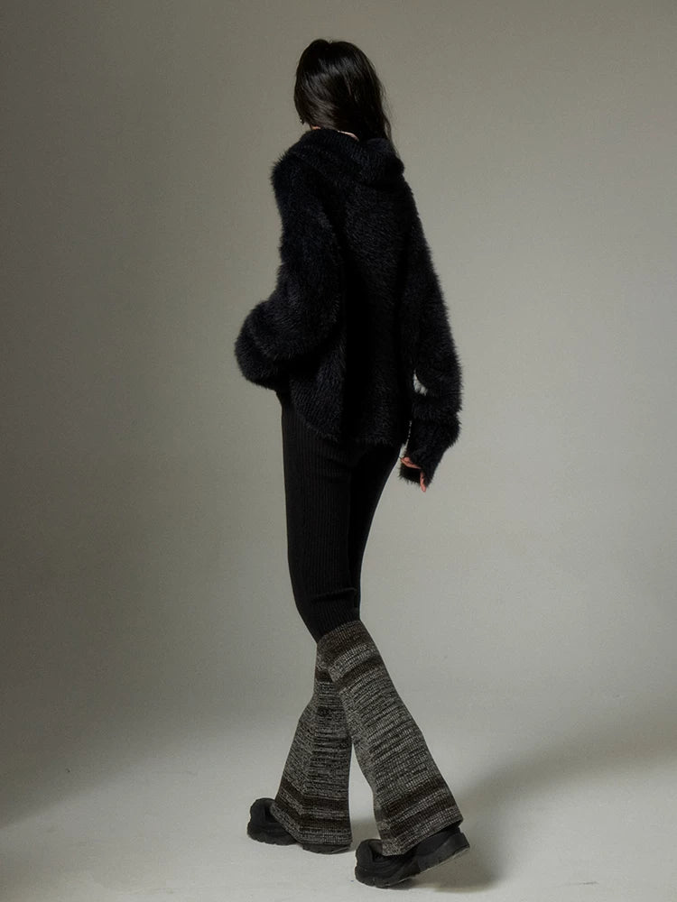 Marled-Hem Rib-Knit Flared Pants product view 3