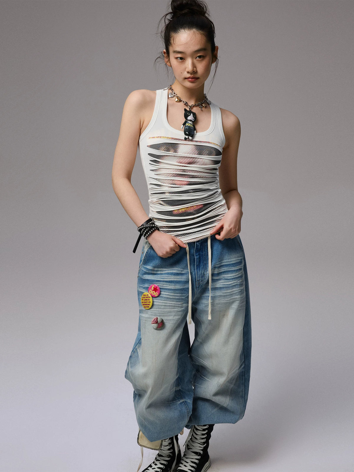 Slashed Cat-Graphic Layered Top product view 3