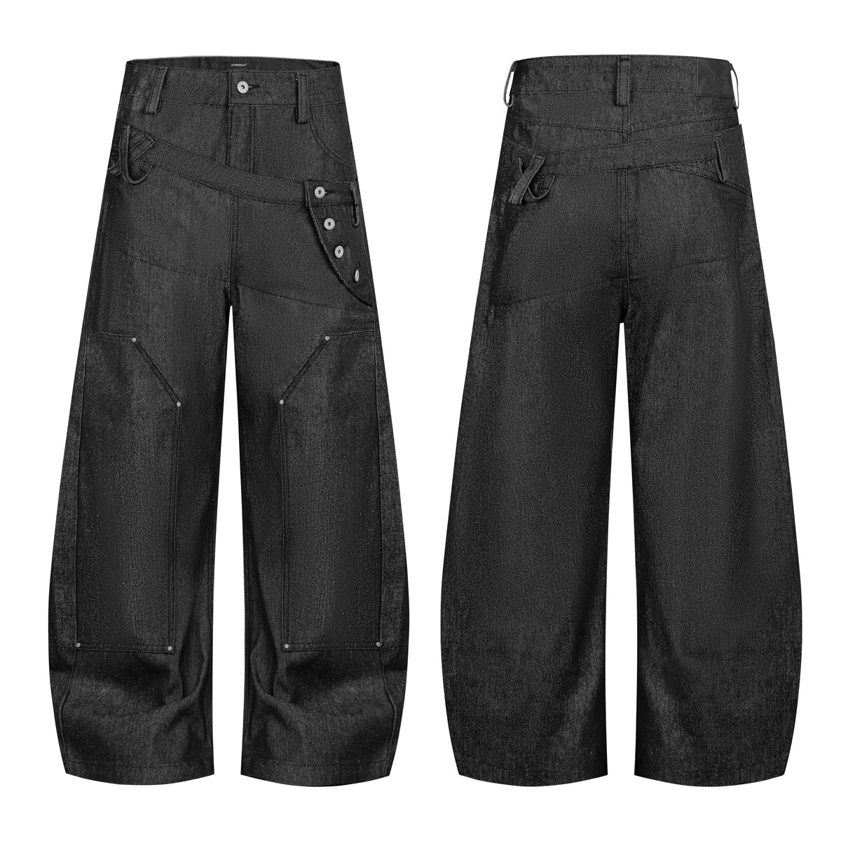 Asymmetric Button-Detail Barrel Jeans product view 1