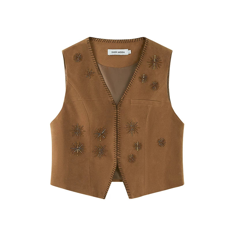 Beaded Sunburst Faux-Suede Vest product view 5