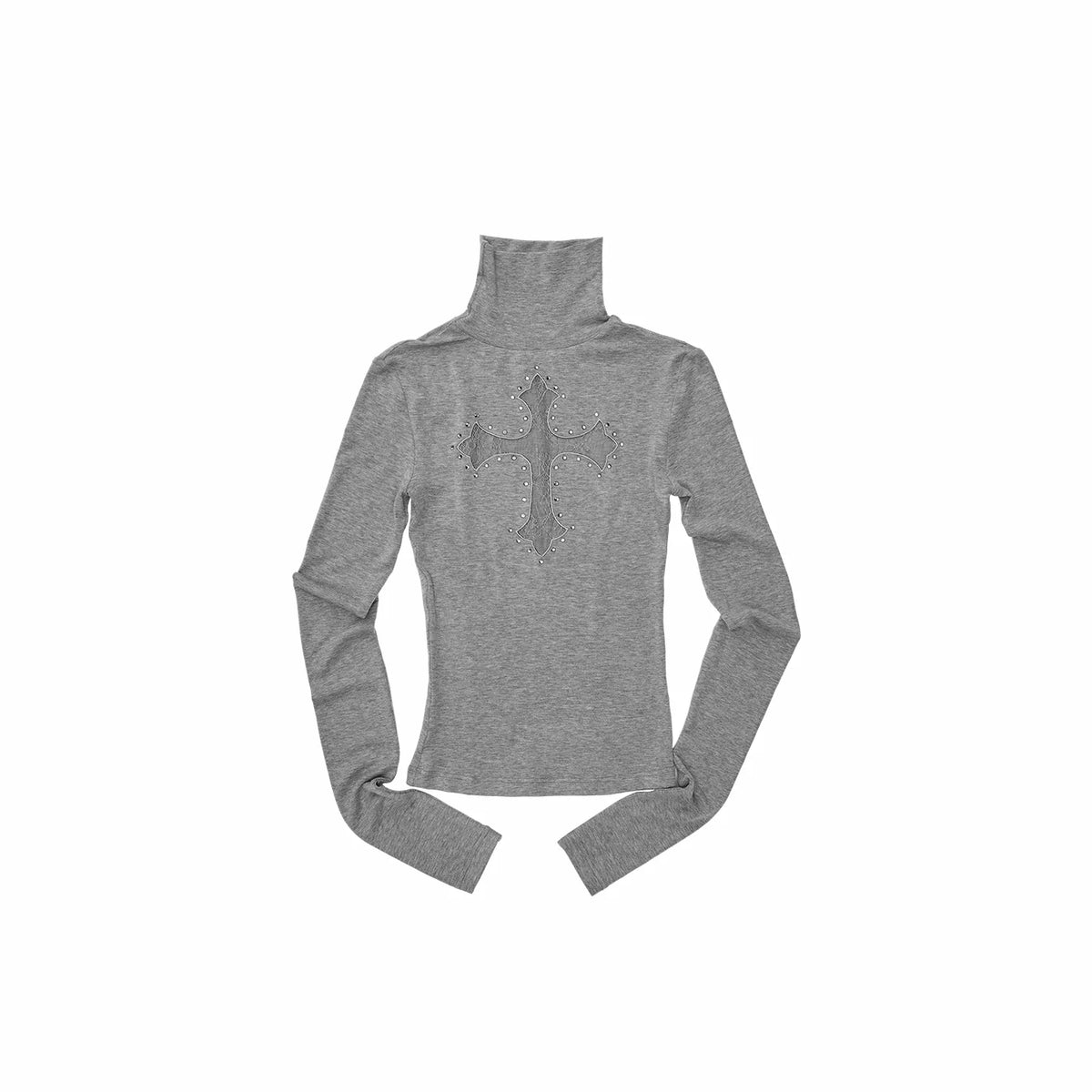 Lace-Cross Rhinestone Turtleneck Top product view 5