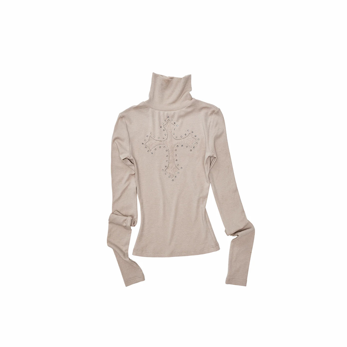 Lace-Cross Rhinestone Turtleneck Top product view 6