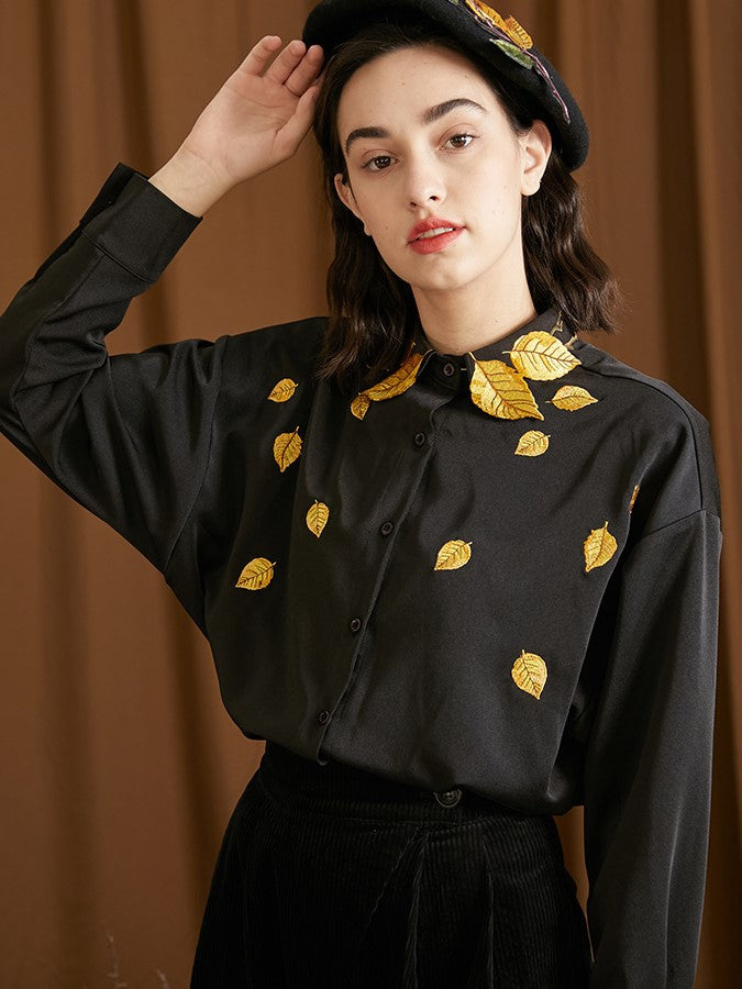 Golden Leaf Embroidered Blouse - chiclara