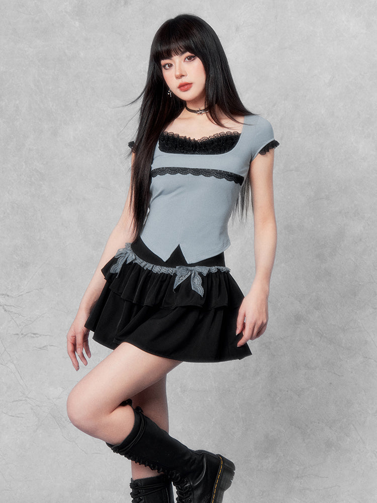 Lace Trim Maid Top/Skirt