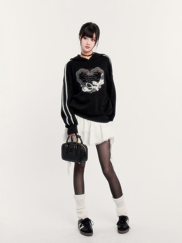 Gothic Heart Print Hoodie/Cake Skirt