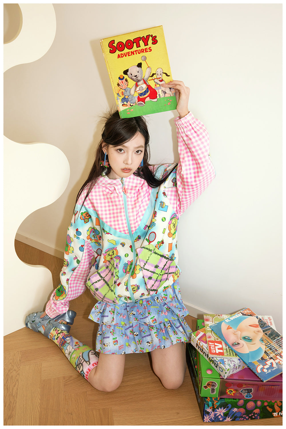 Kawaii Gingham Sporty Windbreaker