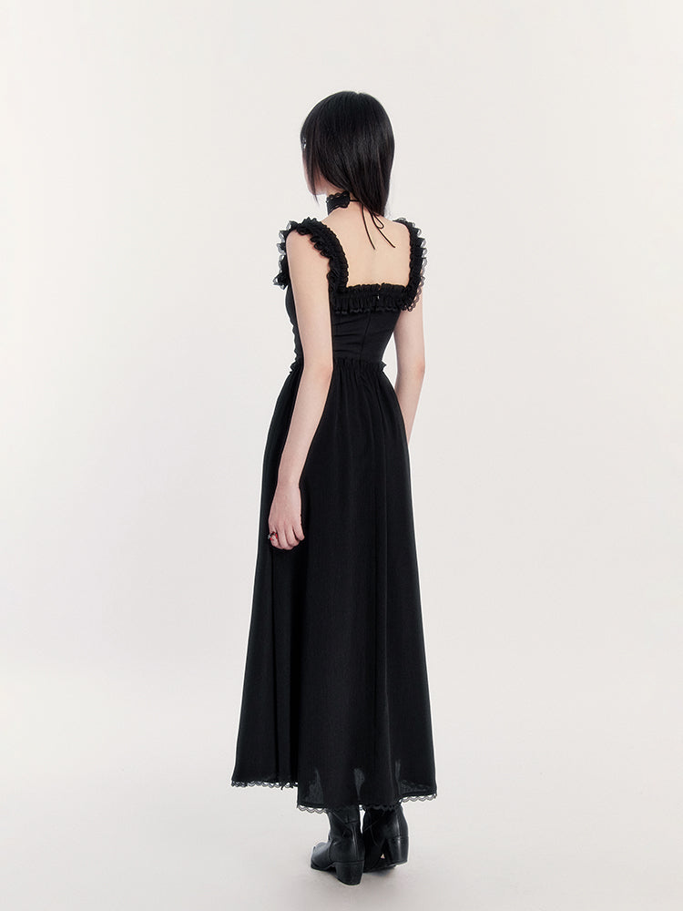 Off-Shoulder Gothic Dress with Lace Trim