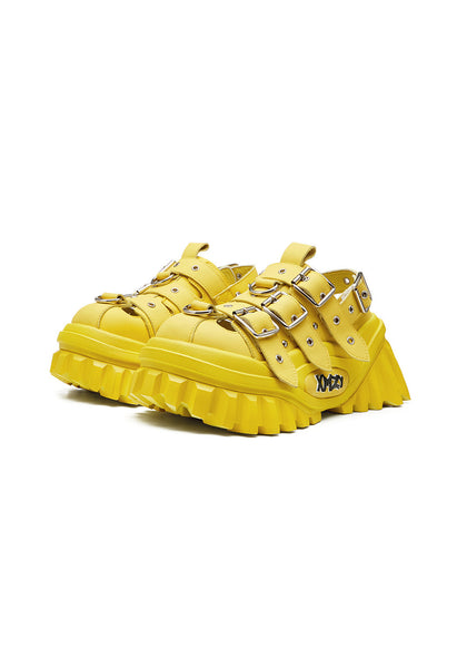 Yellow Metallic Punk Platform Sandals