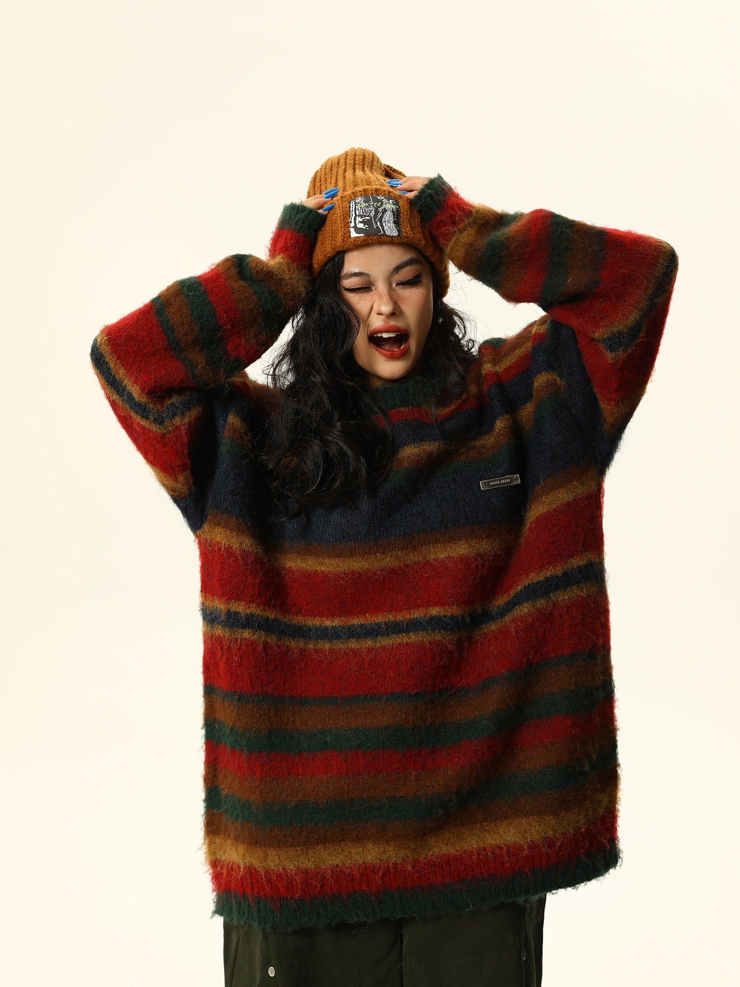 Multicolor Striped Fuzzy Sweater