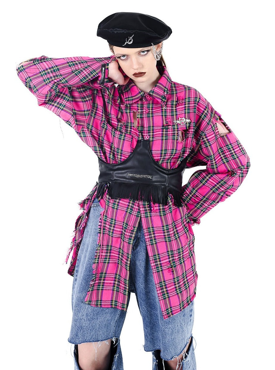 PINKSPINK Oversized Punk Plaid Shirt - Hot Pink