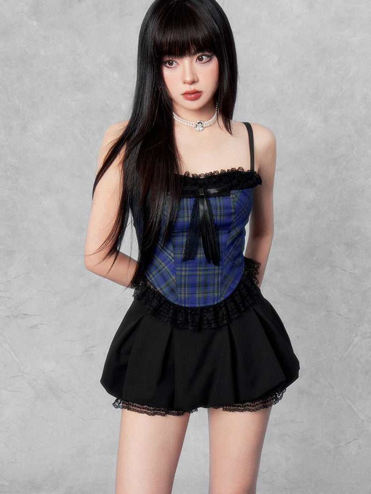 Blue Plaid Lace Corset Top