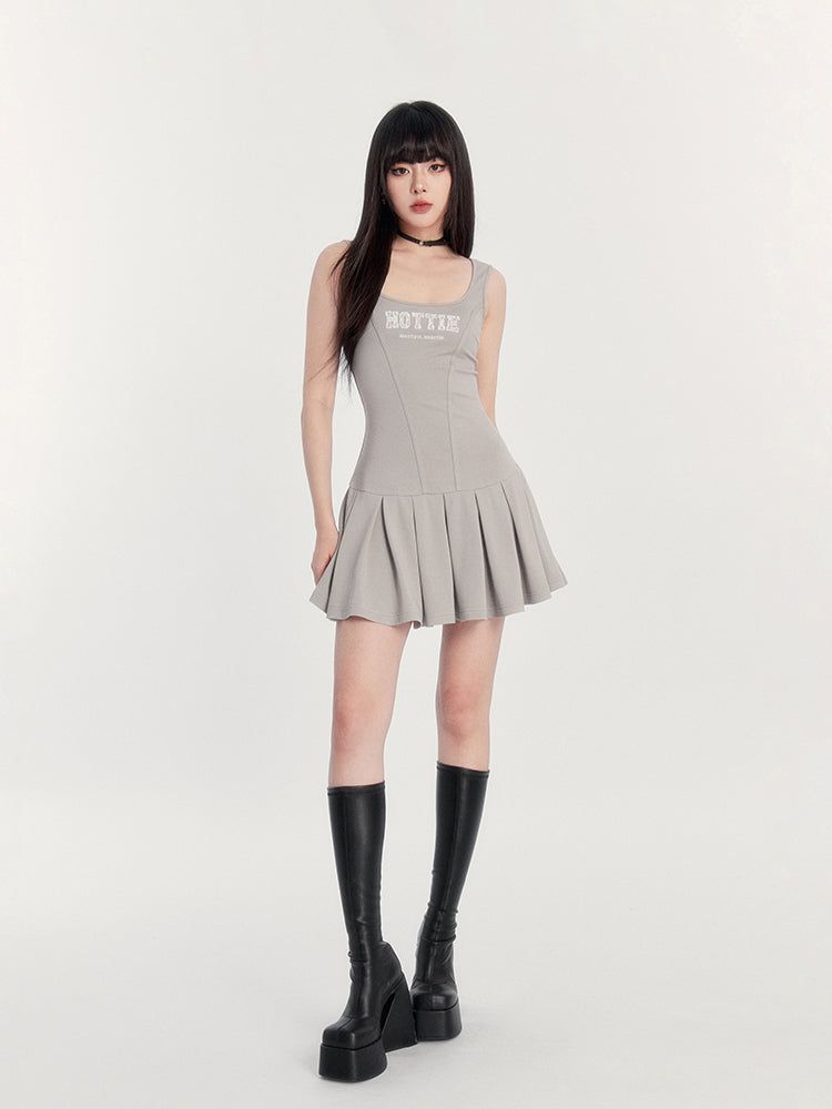 Square Neck Pleated Tennis Dress