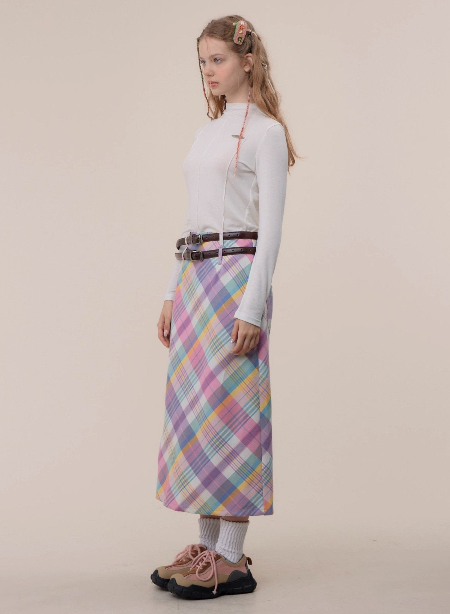 Pastel Plaid Midi Skirt