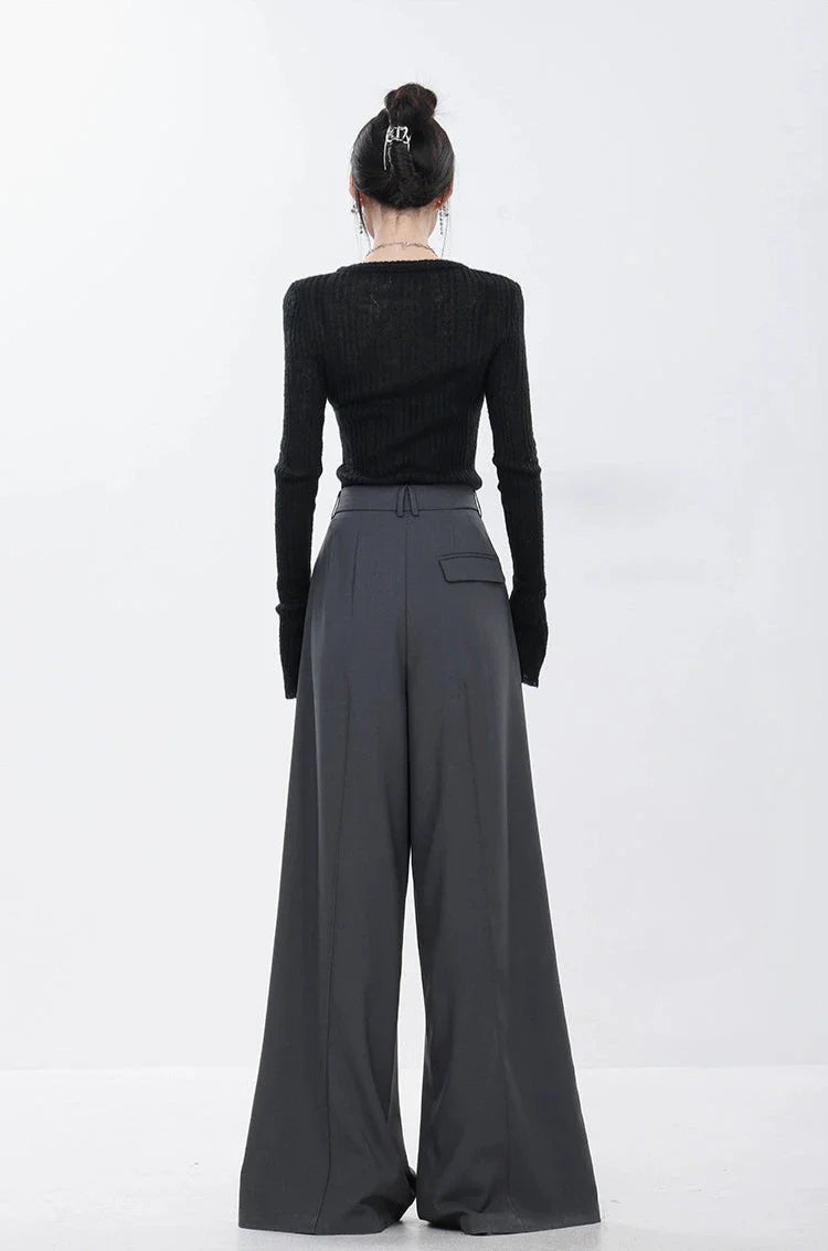 Gray Elegance Wide Leg Pleated Pants