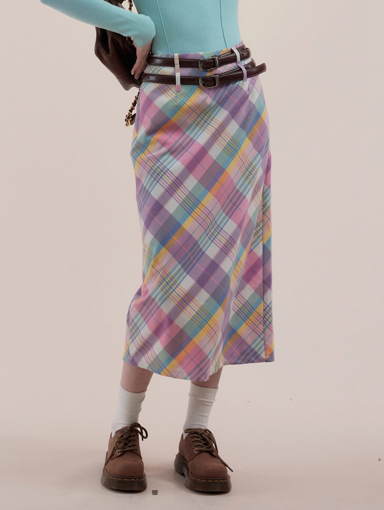 Pastel Plaid Midi Skirt