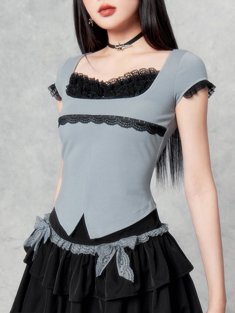 Lace Trim Maid Top/Skirt