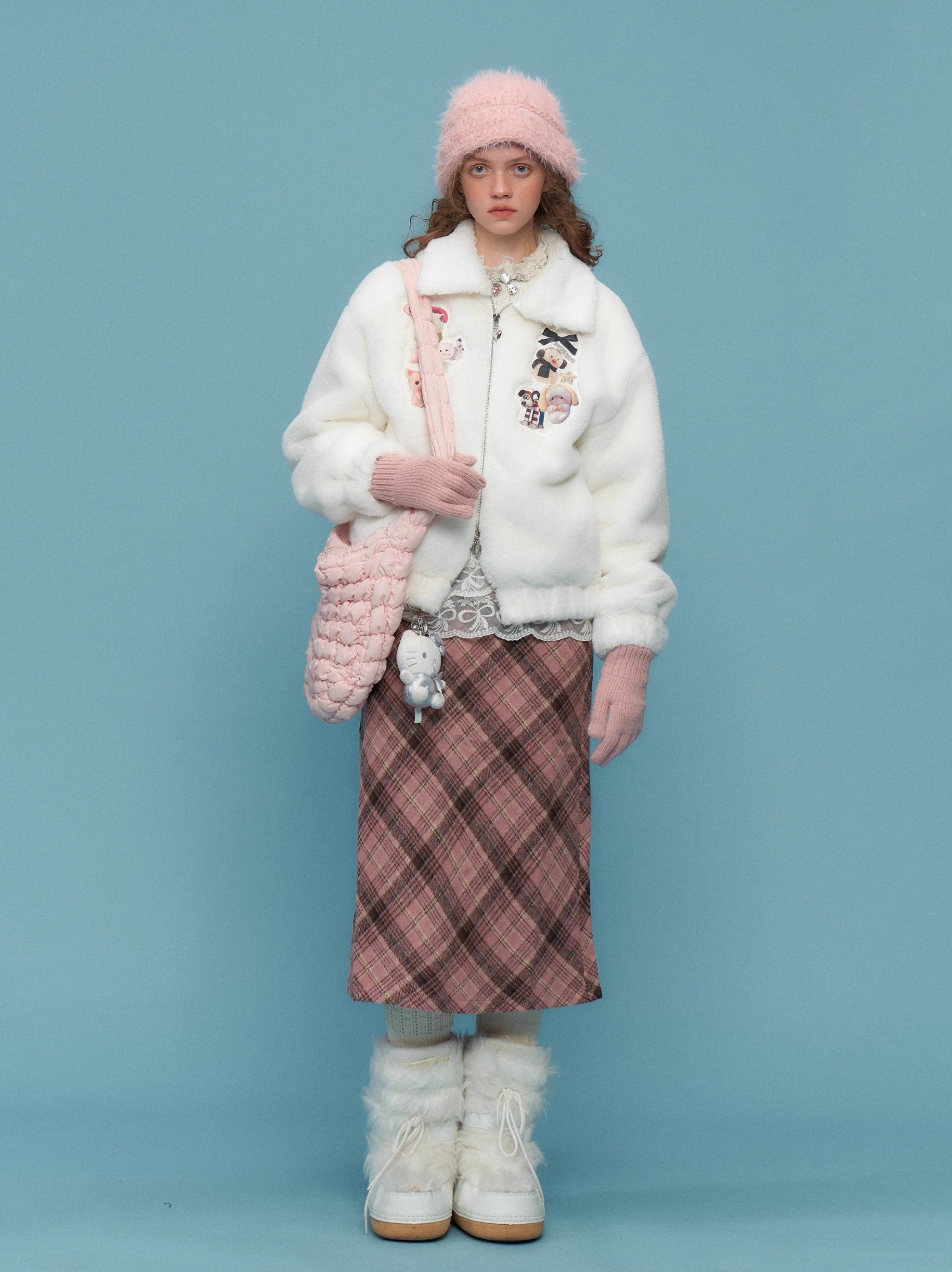 Sweet Animal Patch Faux Fur Jacket