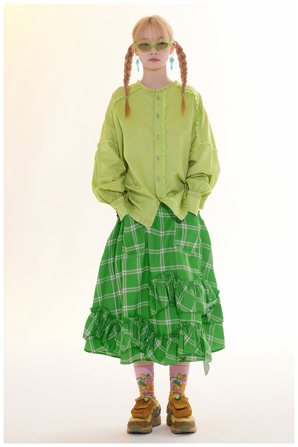 A-Line Ruffle Midi Skirt