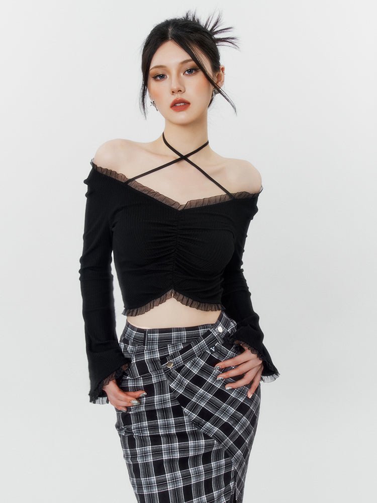 Cross Strap Ruffle Crop Top